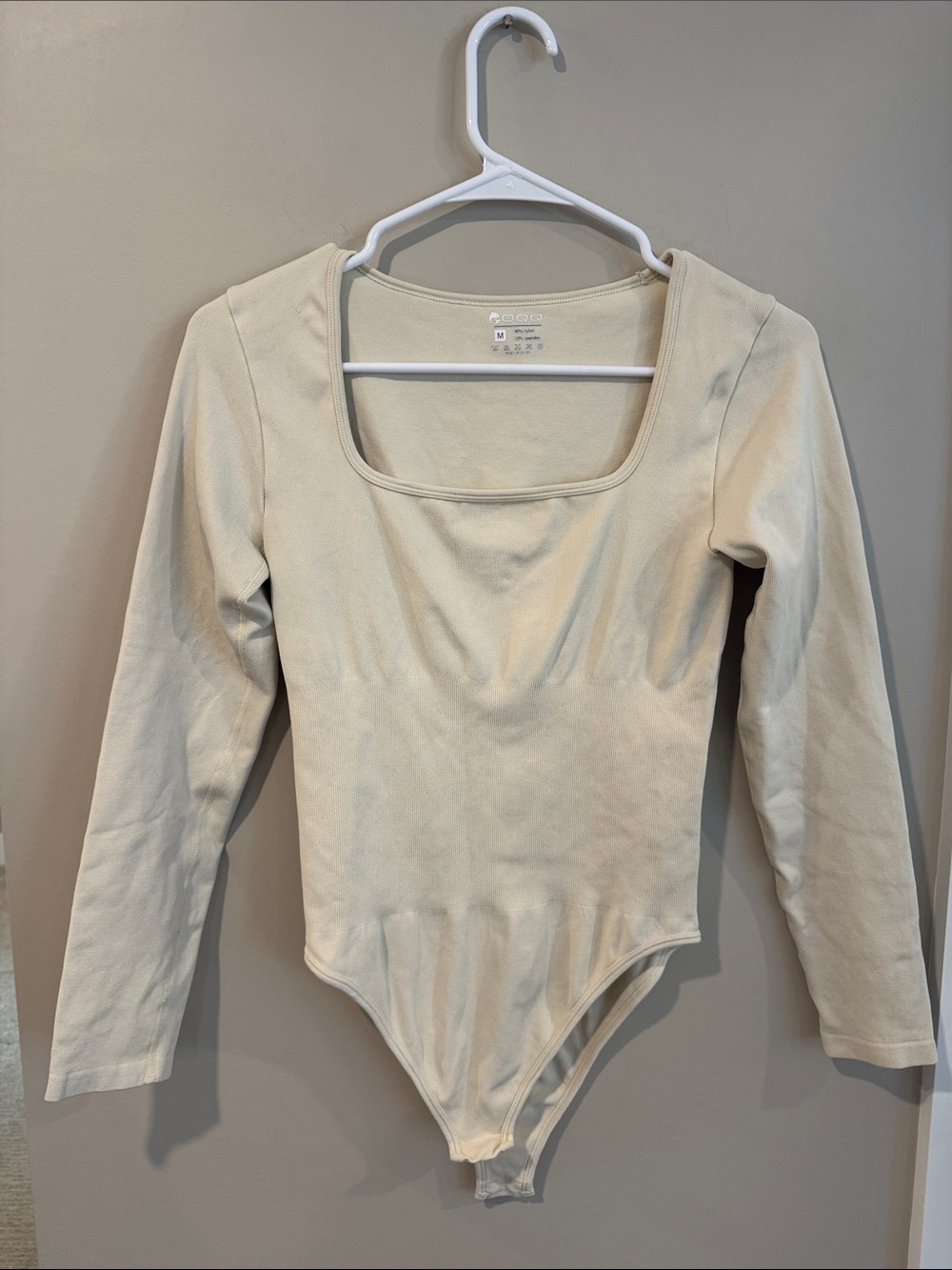 OQQ Cream Long-Sleeve Square Neck Bodysuit